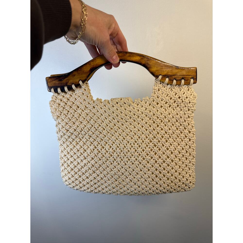 Handmade Crochet Macrame Tote Bag in Cream. OS - Picture 3 of 7